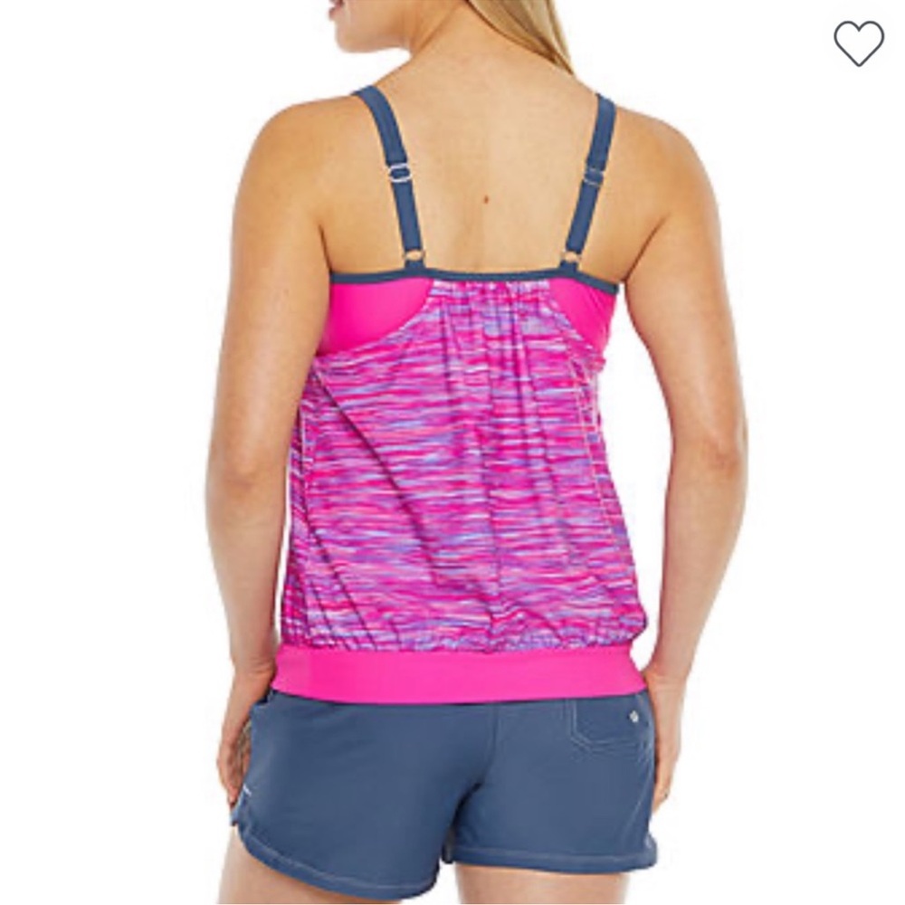 Free Country Striped Tankini Swimsuit Top in Hot Pink and Slate Large )12/14). - Picture 8 of 16